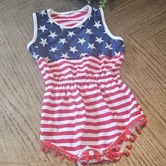 Patriotic Stars and Stripes Romper 3T - Picture 8 of 8